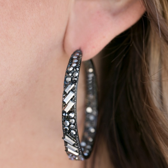 Black Rhinestone Hoops - Picture 2 of 2